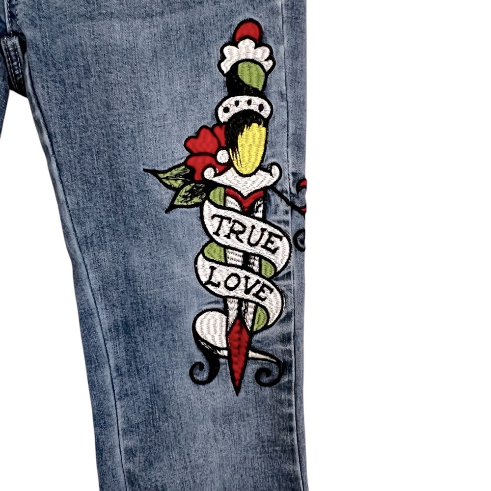 ED HARDY Y2K TRUE LOVE / LOVE ETERNAL WIDE LEG JEAN WOMEN’S SIZE 24 - Picture 3 of 15